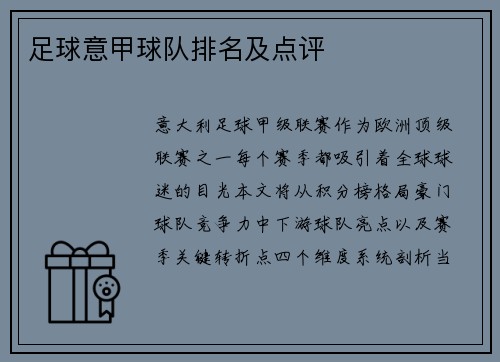 足球意甲球队排名及点评